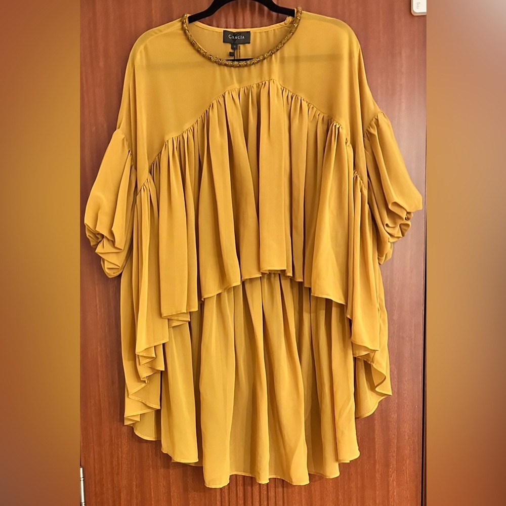 Gracia Mustard Flowing Tunic Top